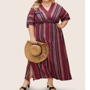 BloomChic Dress 22/24 Red Striped Boho
Midi Empire Waist Slit Plus